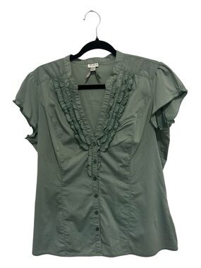 VTG Dynamite Sage Green Ruffled V-Neck Blouse